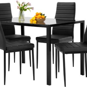 Dining Table Set Glass Dining Room Table Set for Small Spaces Kitchen Table and Chairs for 4 Table with Chairs Home Furniture Rectangular Modern (Black Glass)