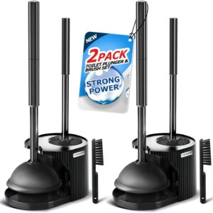 2Pack 2 in 1 Toilet Brush and Plunger Set,Toilet Bowl Brush Plunger Set,Toilet Brush Plunger Combo,Cleaning Brush,Cleaning Supplies,Groove Gap Brush,Bathroom Cleaning Tools