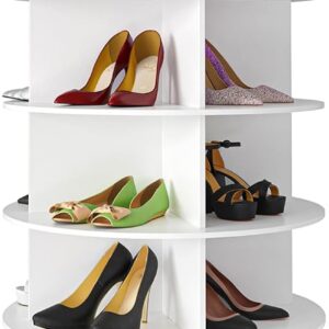 7 Tier Rotating Shoe Rack Tower, Spinning Shoe Display Lazy Susan, Revolving 360 Shoe Rack Storage Round Carousel, Vertical Handbag Rotate Shoes Closet Organization (7-Tier White)