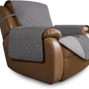Oversized Recliner Cover Reversible Couch Cover Sofa Cover for Living Room Water Resistant Furniture Protector with Elastic Straps for Pets Dog (Oversized Recliner, Gray/Light Gray)