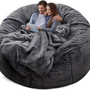 Bean Bag Chair Cover Without Filler,Big Round Soft Fluffy PV Velvet Washable Bean Bag Lazy Sofa Bed Cover for Adults,Living Room Bedroom Furniture Outside,5ft dark grey