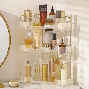 Corner Bathroom Counter Organizer, Bathroom Countertop Shelf Makeup Organizer,Perfume Tray and Vanity Organizer (3 Tiers, White)
