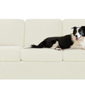 7 Piece Couch Covers for 3 Cushion Couch, 3 Seater Stretch Sofa Slipcover with Seperate Backrest and Cushion Covers, Anti-Slip Washable Furniture Protector for Dogs Pets (Large, Ivory White)