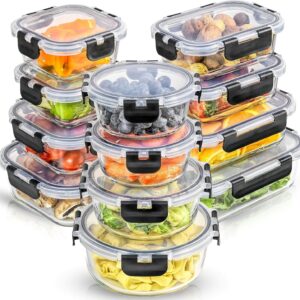 24pc(12 Airtight, Freezer Safe Food Storage Containers and 12 Lids), Pantry Kitchen Storage Containers, Glass Meal Prep Container for Lunch, Glass Storage Containers with Lids