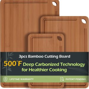 Bamboo Cutting Board, Durable Wood Cutting Boards for Kitchen with Deep Juice Grooves & Built-in Handles, Ideal Charcuterie & Chopping for Meat, Vegetables - Perfect Kitchen Gift for Home Cooks